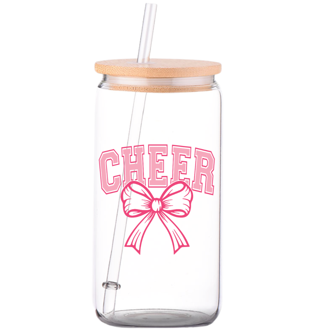 Cheer Pink Bow - Glass Can